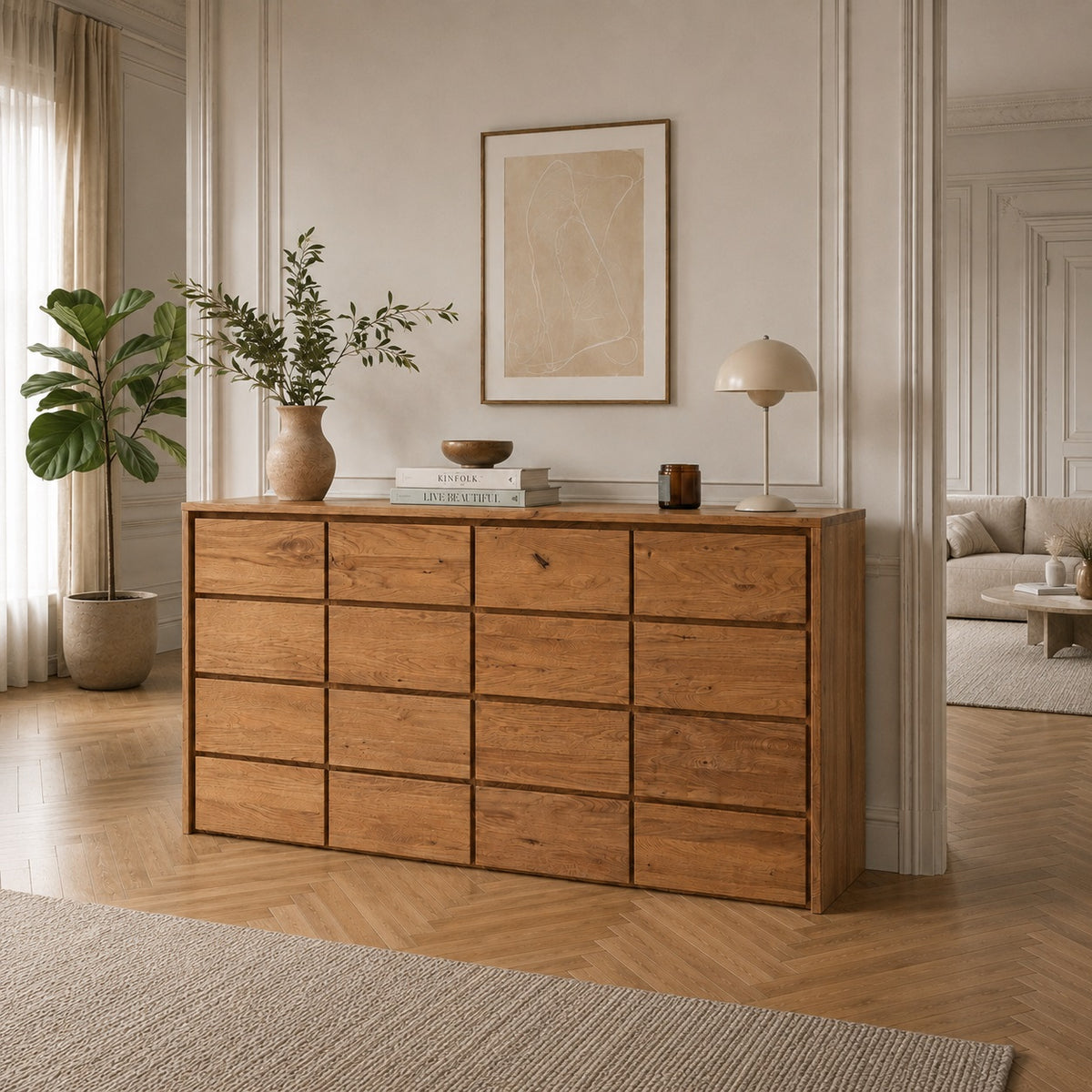 Heimdal Schreiner-Kommode/Sideboard aus massiver FSC-Eiche mit 4 Schubladen & 4 Türen und Naturöl – H91 x B172 x T48 cm – Wird fertig montiert geliefert