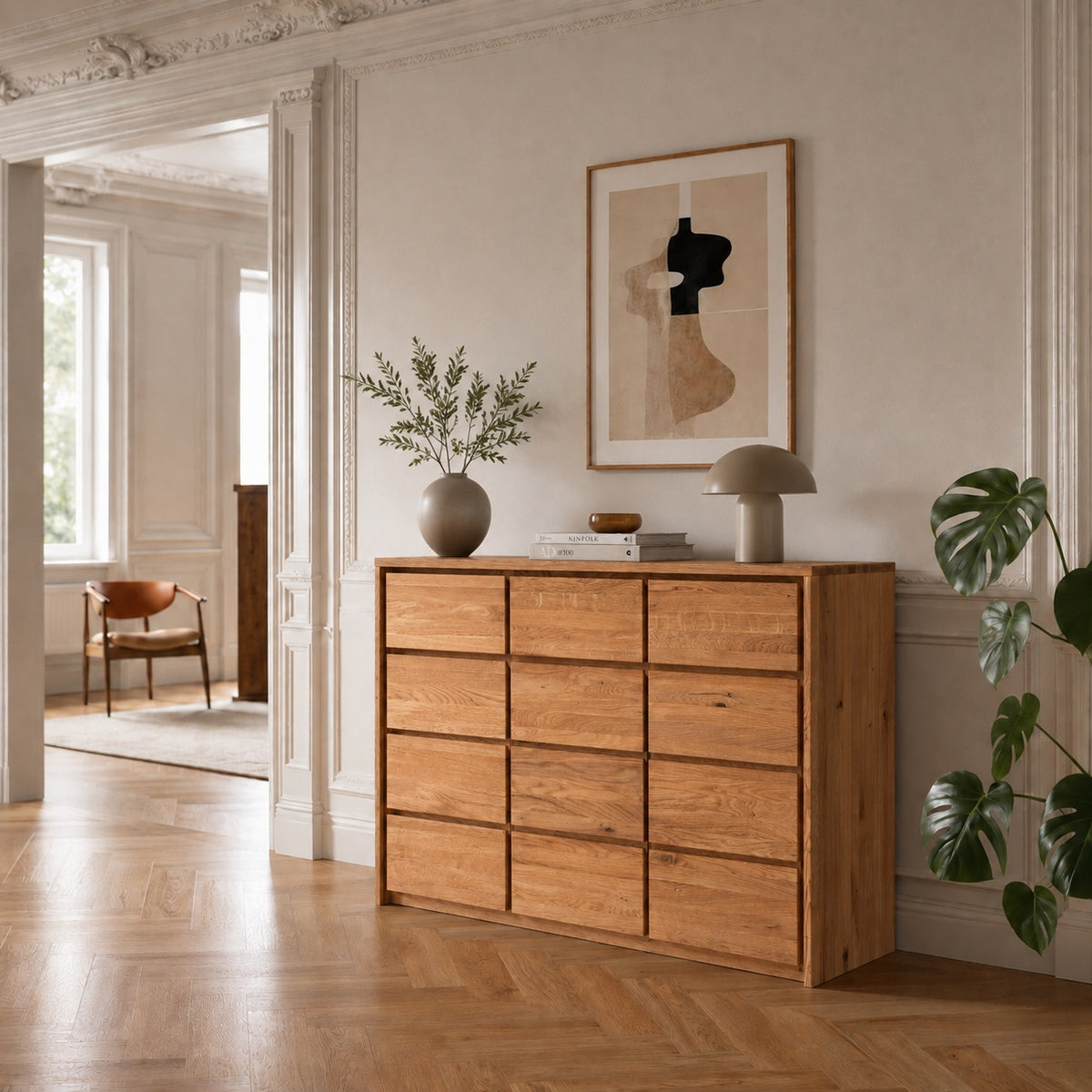 Heimdal Tischler-Kommode/Sideboard mit 3 Schubladen und 3 Türen aus massivem FSC-Eichenholz und mit Naturöl – H91 x B130 x T48 cm – wird fertig montiert geliefert