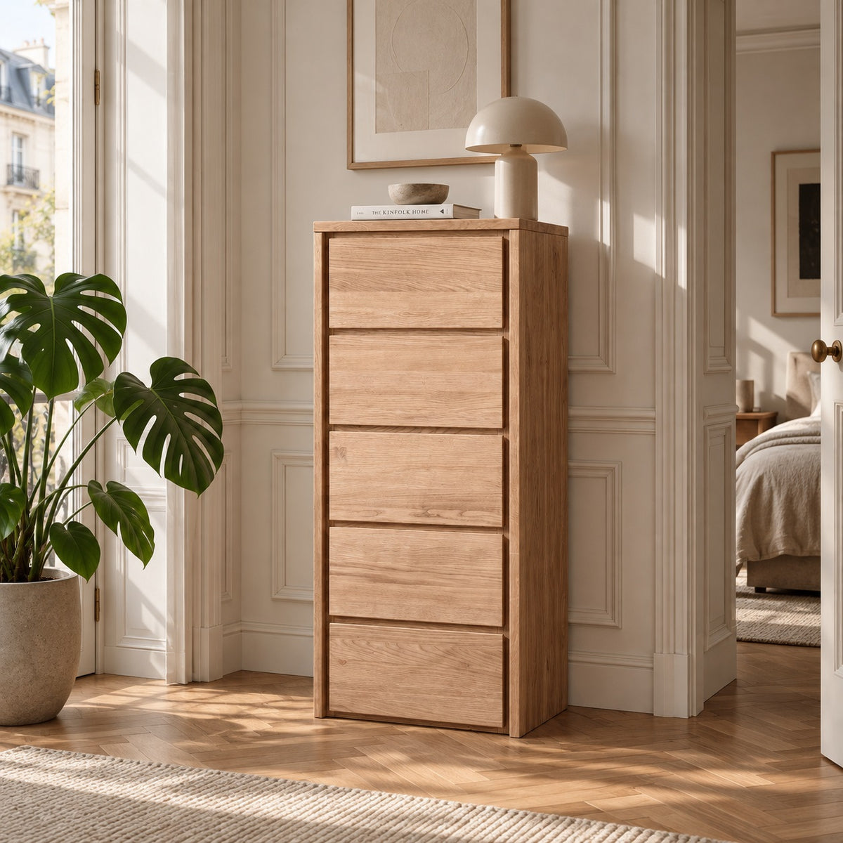Heimdal Tischler-Kommode aus massivem Eichenholz mit 5 Schubladen, mit Naturöl – H113 x B47 x T42 cm – wird fertig montiert geliefert
