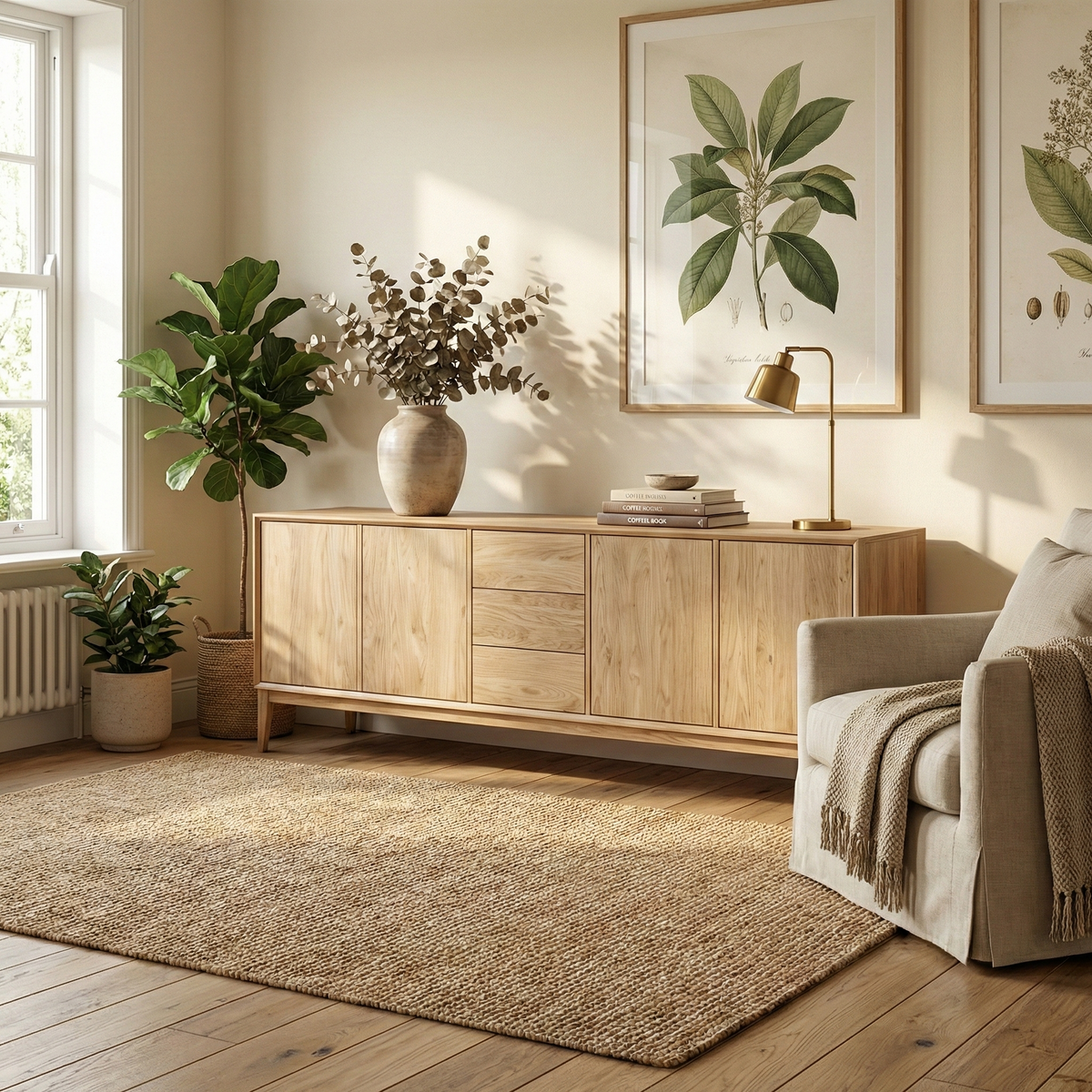 Njord Schreiner-Sideboard aus massiver Eiche mit 3 Schubladen und 4 Türen – Naturöl